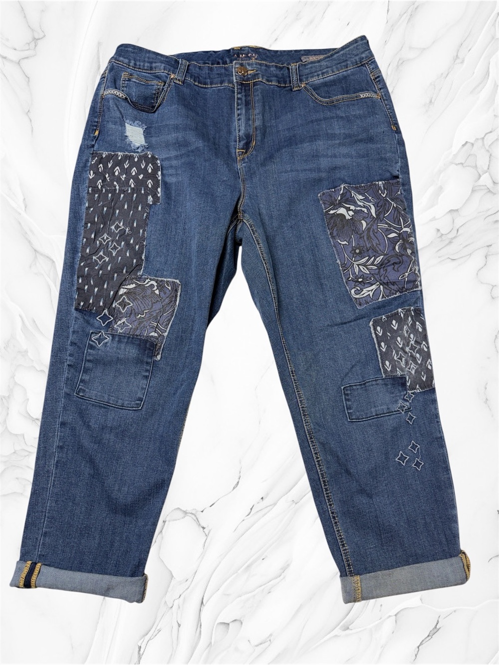 Melissa McCarthy seven7 girlfriend Blue Patchwork Relaxed Jeans sz 18W